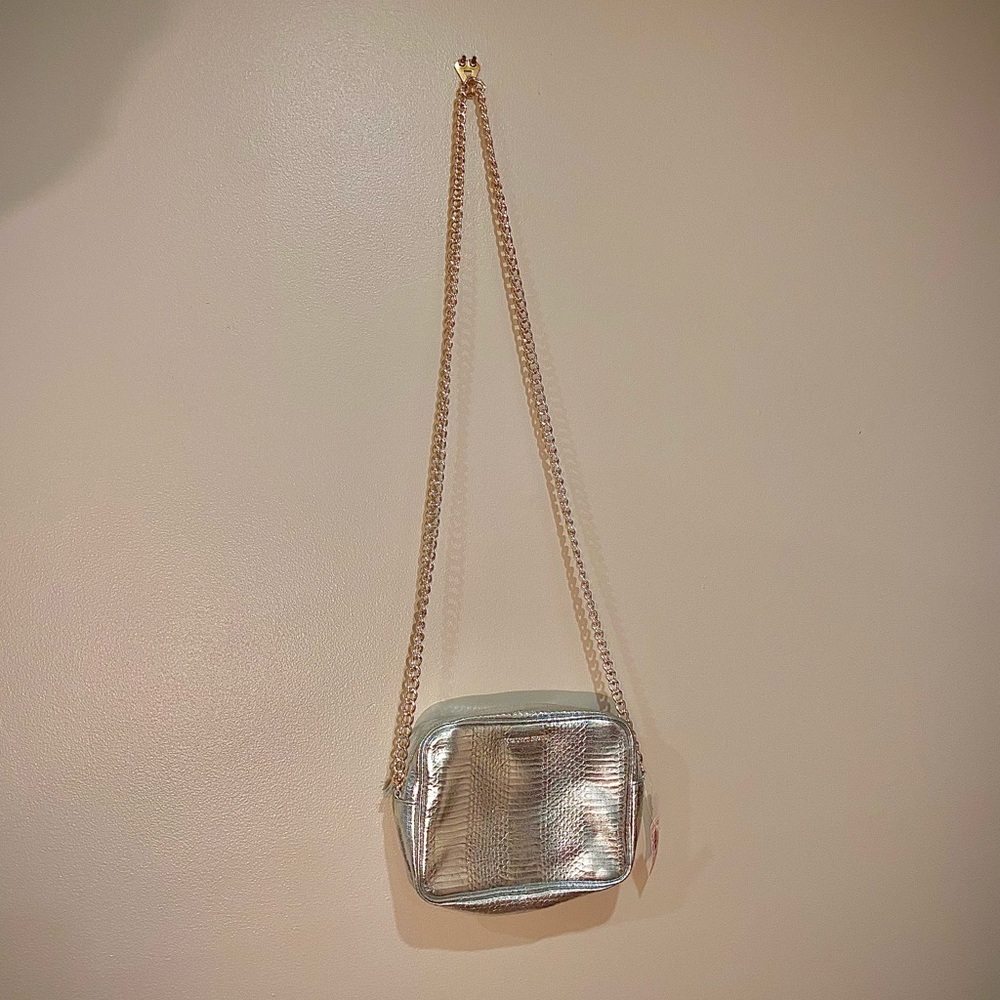NWT Snakeskin Victoria’s Secret Silver Cross Body Gold Chain Purse